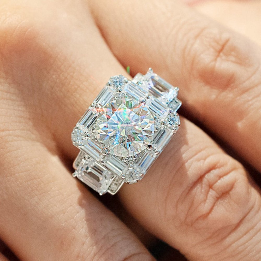 NEW Silver Men's Round Diamond Halo Ring